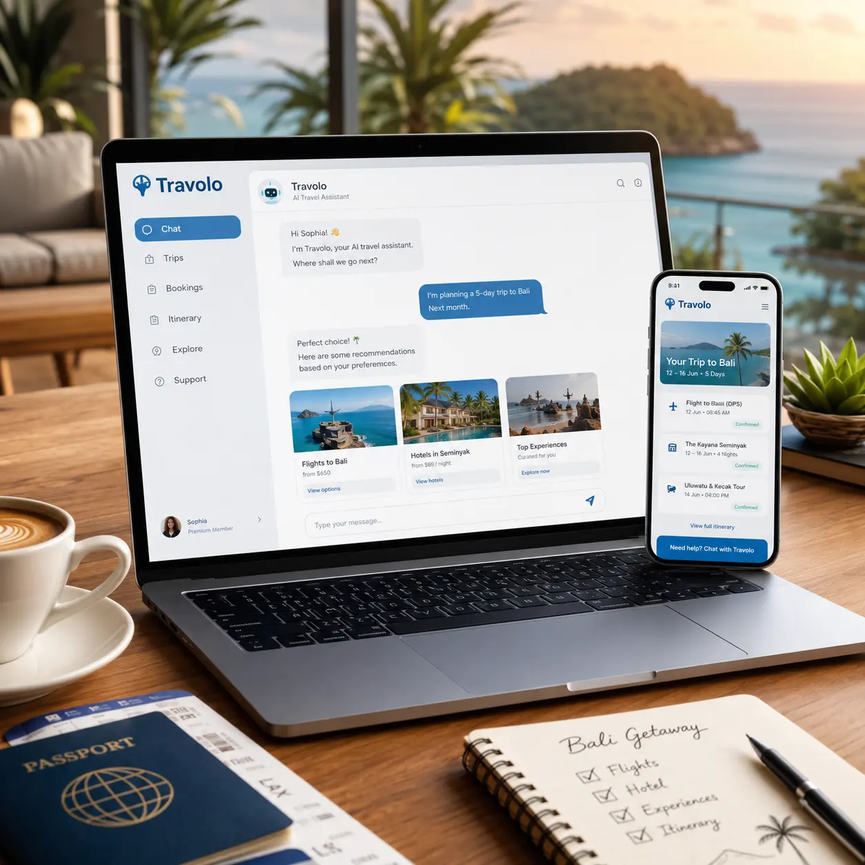 Case study visual for Travel Brand: Voice and Text Intelligent Assistant