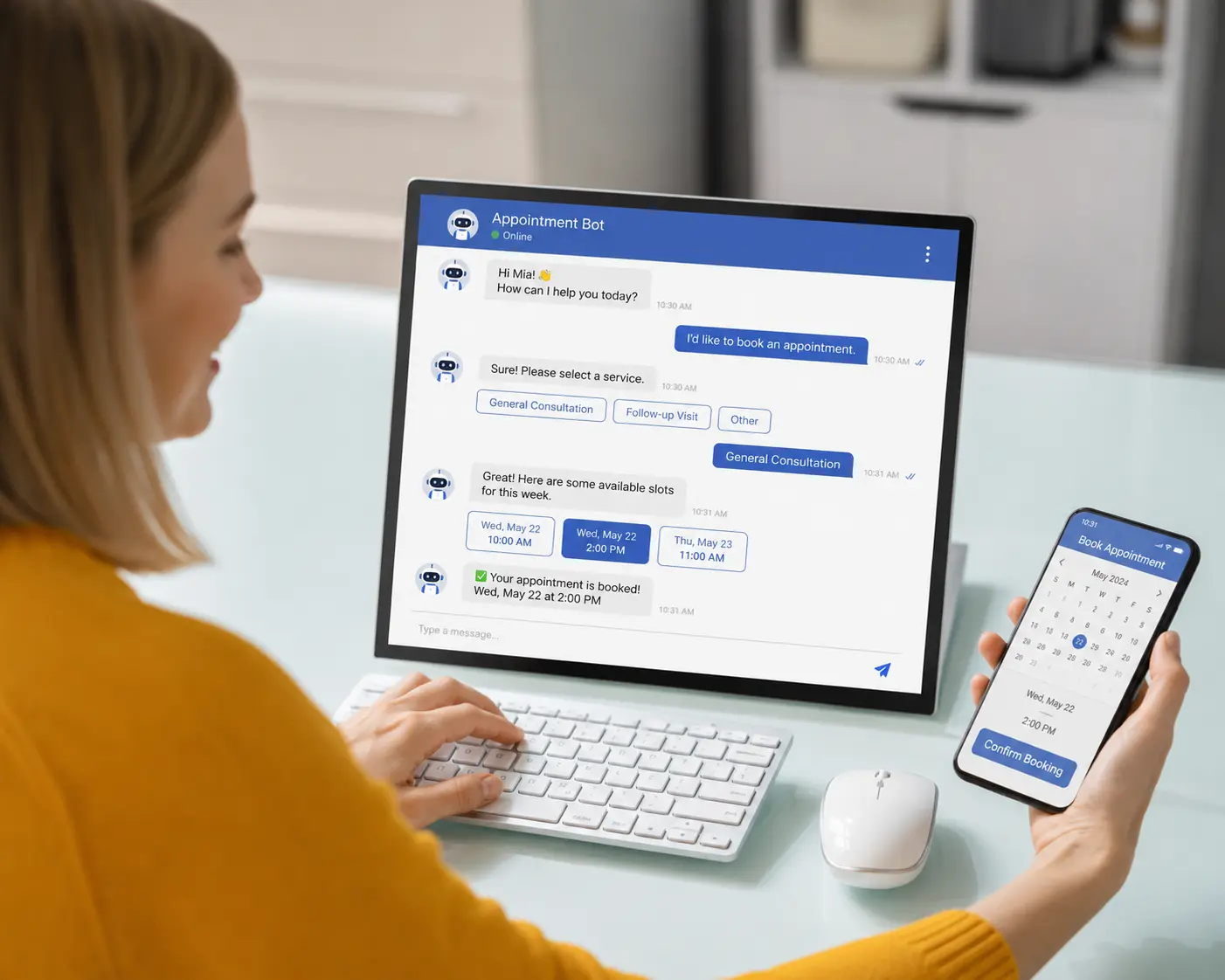 Illustration of Appointment and Booking Bots for AI chatbot integration