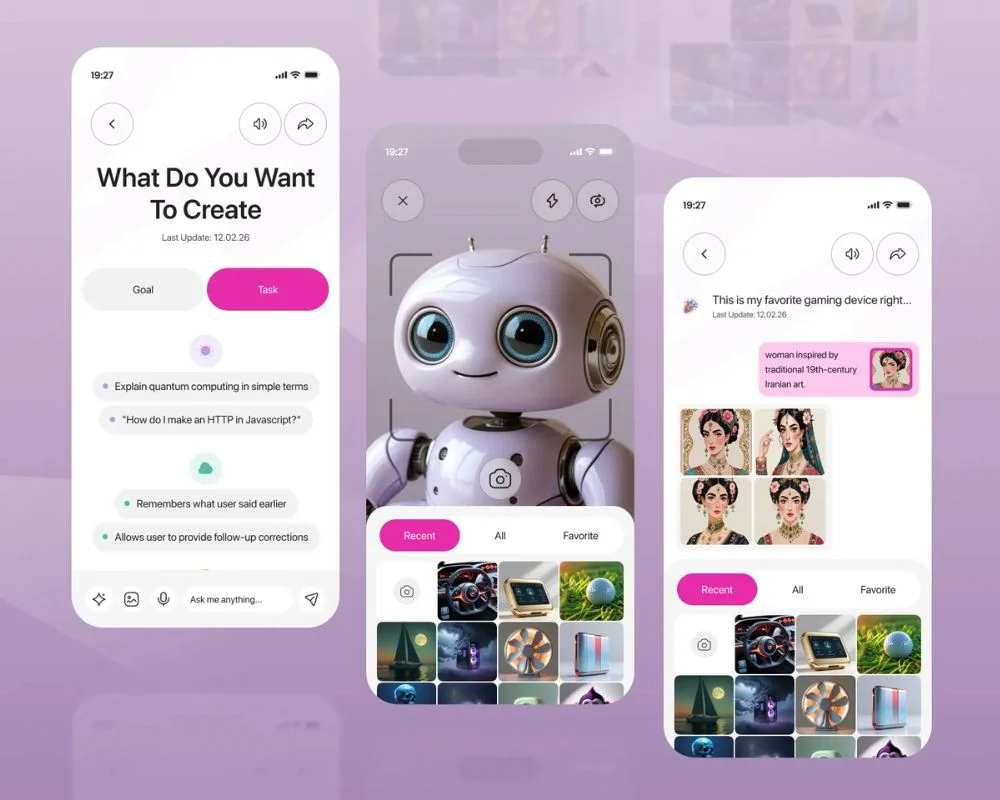 Chatbot UI on a phone delivering clearer AI conversations and guided workflows.