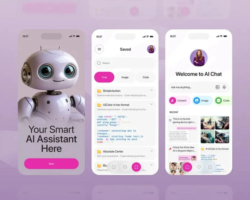 Chatbot user interface on a device, highlighting Futurize Labs chatbot UI design services.