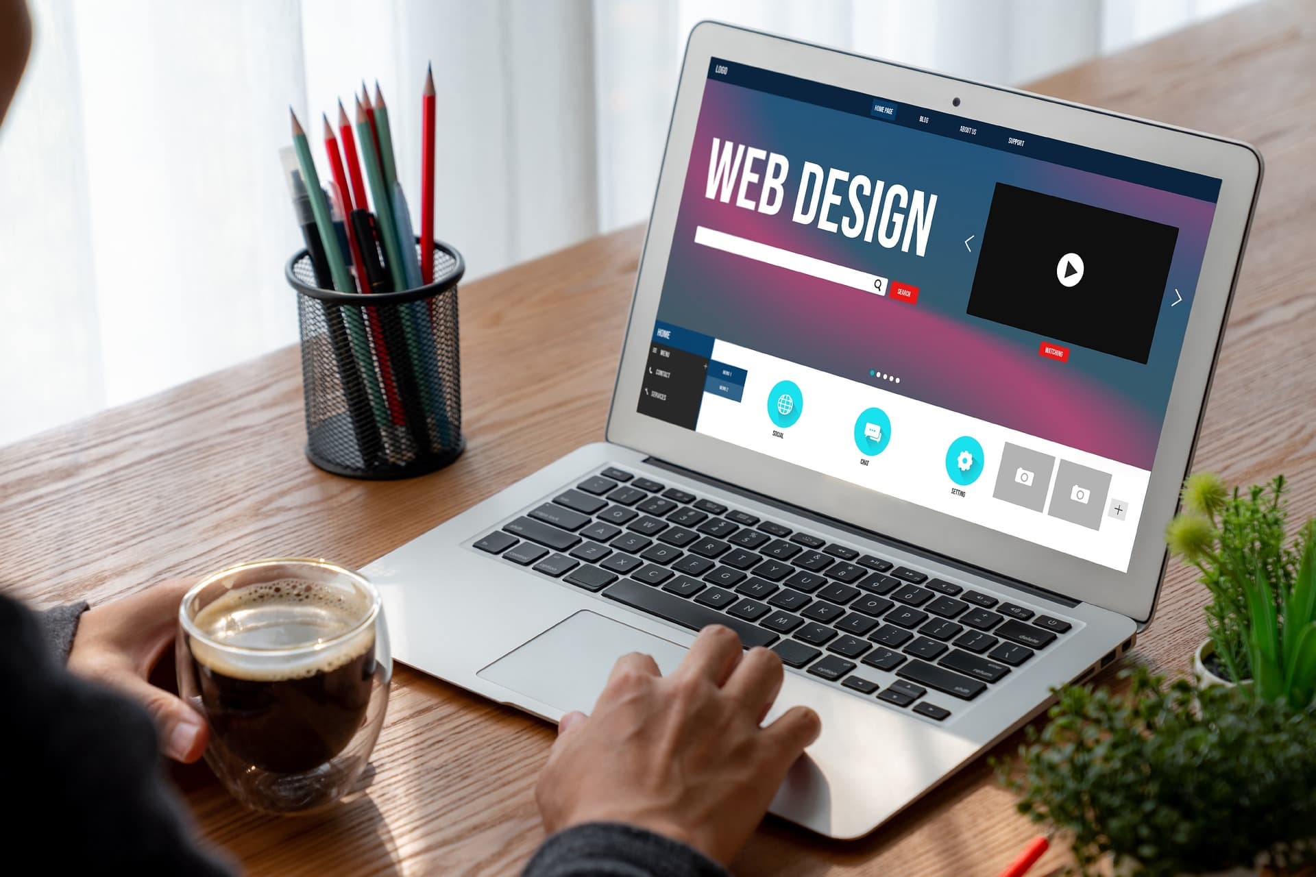 Laptop on a wooden desk showing a website dashboard, used for the Futurize Labs AI website audit of SEO, UX, and conversion.